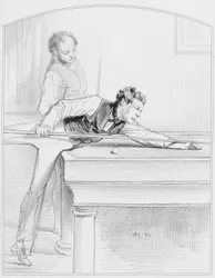Le billard, planche 19 de Les Toquades, 1858